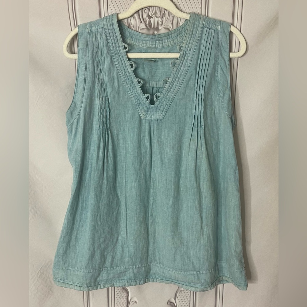 Artisan NY 100% Linen Sleeveless Blouse | Size Small | Light Blue